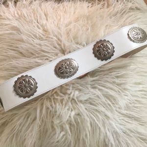 vintage 80s white leather silver concho belt